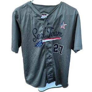 Don Alleson Athletic Baseball Jersey Green Seal Team 27 Buttons S Short Sleeve